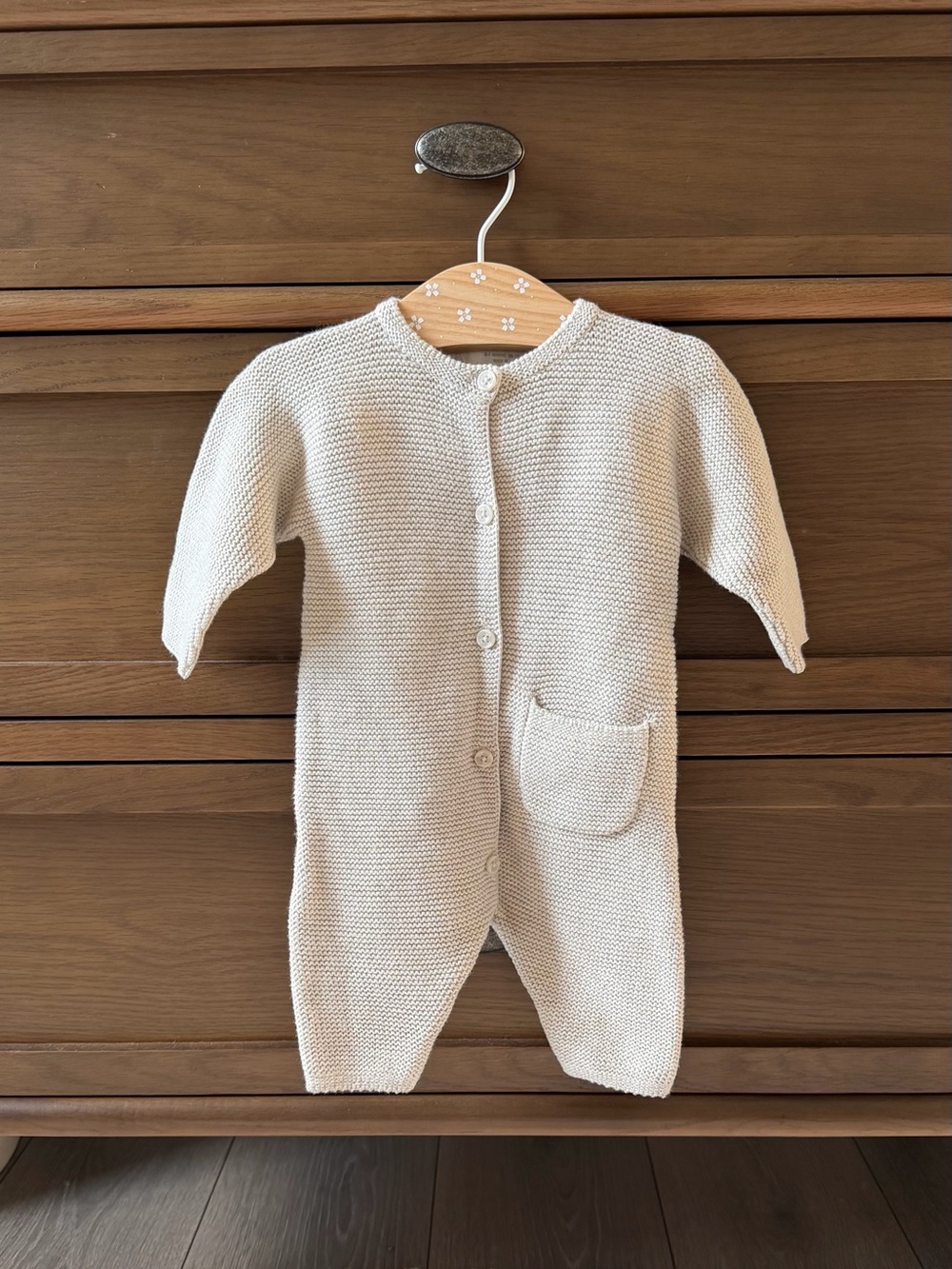 Zara Cream Knit Button-Front Baby One-Piece